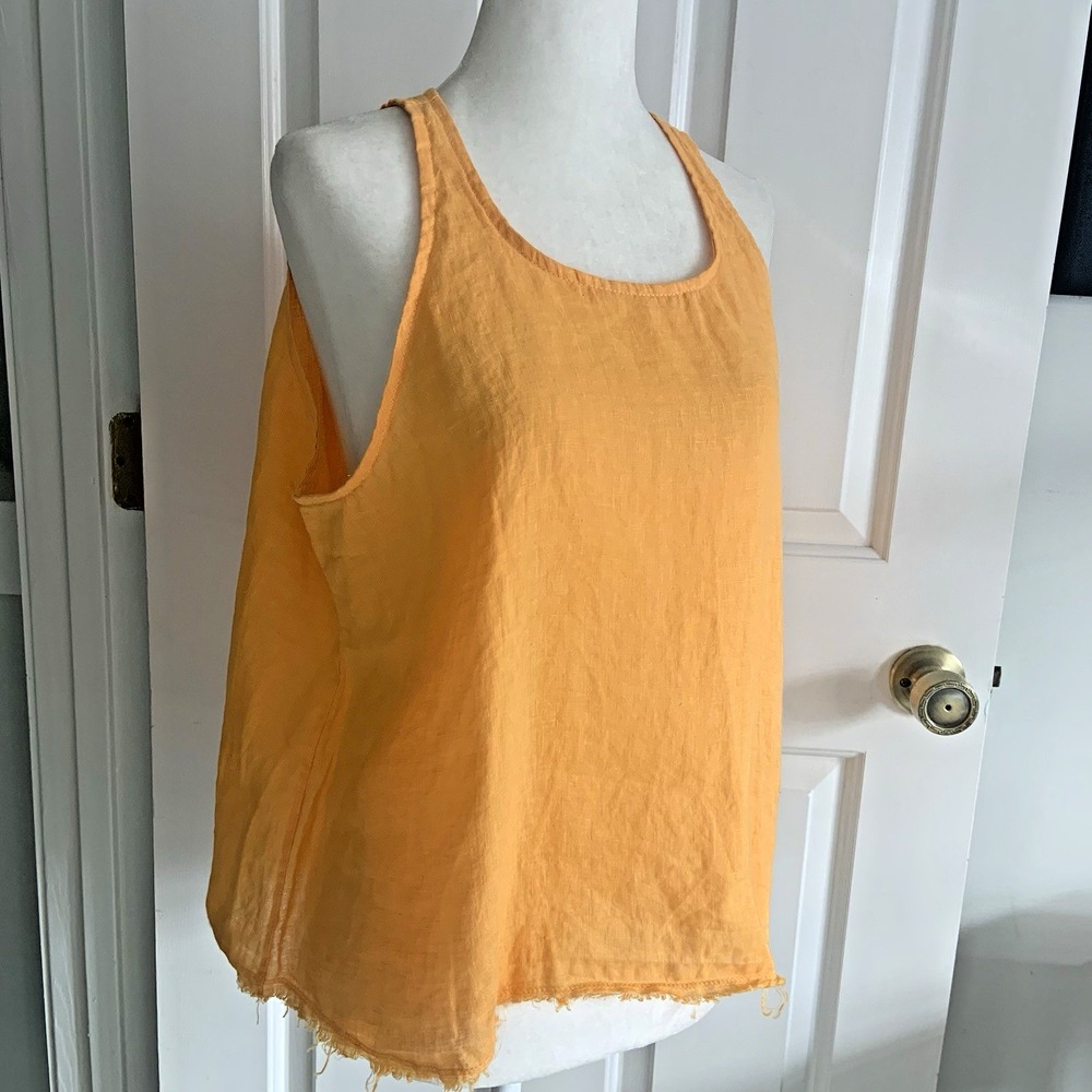 New STARK X Sleeveless Linen top Raw Edge Hem Boxy Fit Women sz M made in USA